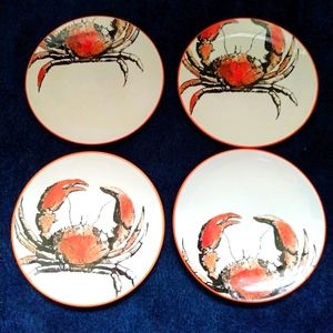 Set of  4 Williams- Sonoma Seafood Boil Crab  Luncheon Plates